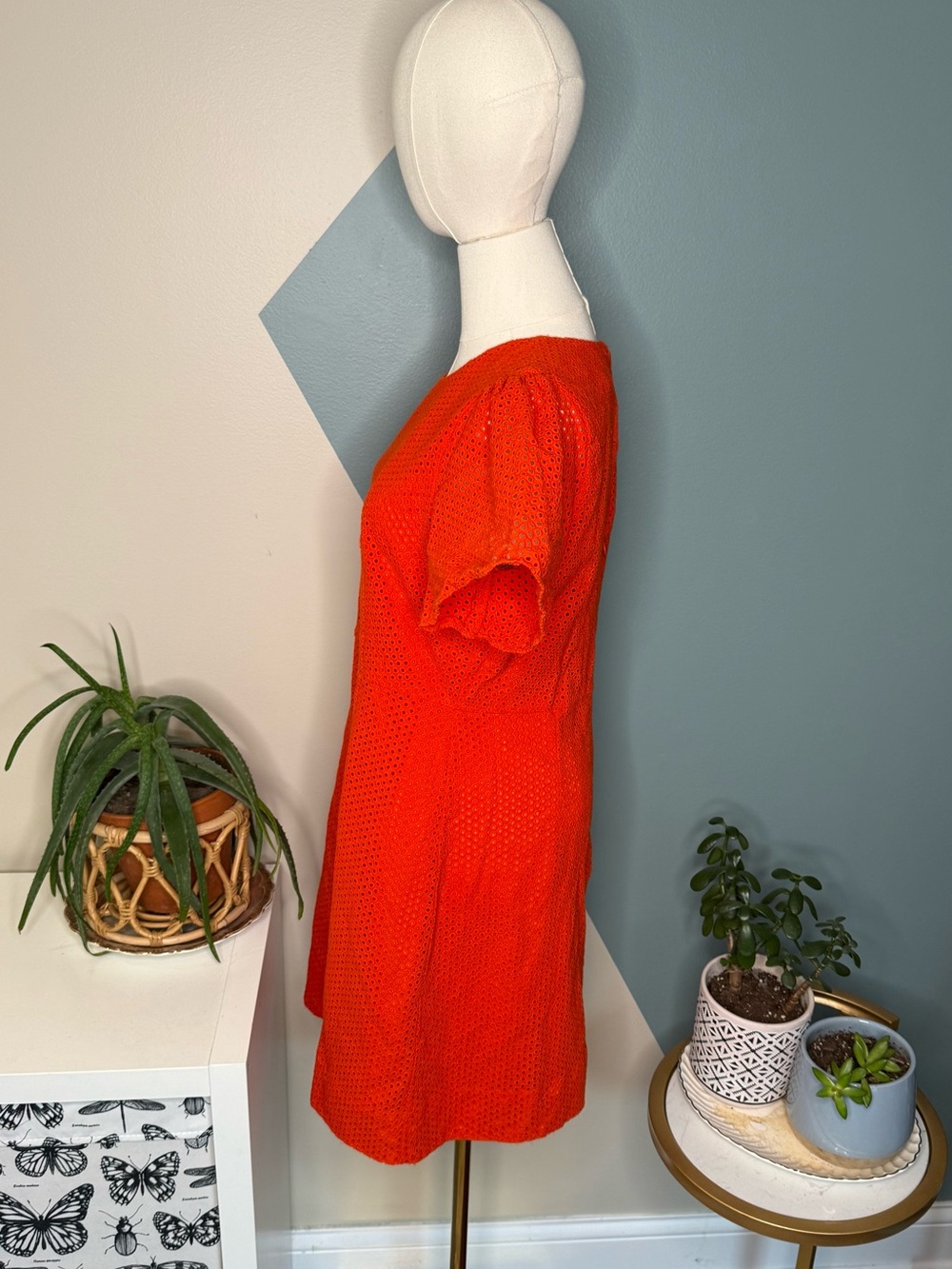 J.Crew Orange Eyelet Puff Sleeve A-Line Dress Size 12 Resort Palm Beach - Picture 3 of 13